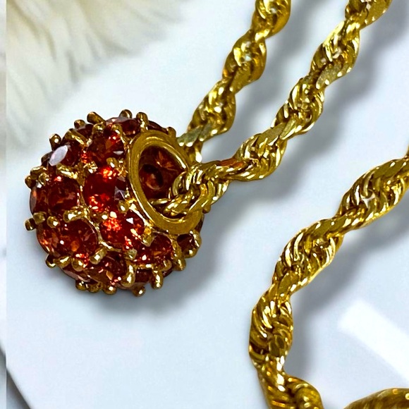 Vintage 14k Gold 4.5 CTW Garnet Ball Charm Pendant 24” Rope 3mm Chain Necklace! - Picture 3 of 16